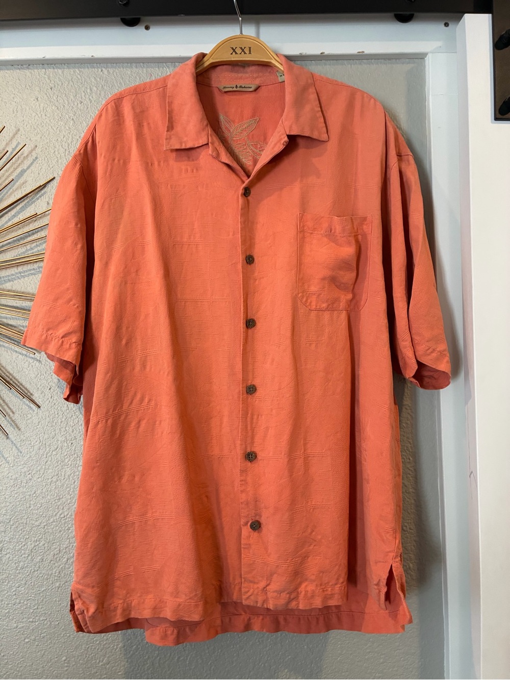 Tommy Bahama Men's Coral-Orange Short Sleeve Camp Shirt